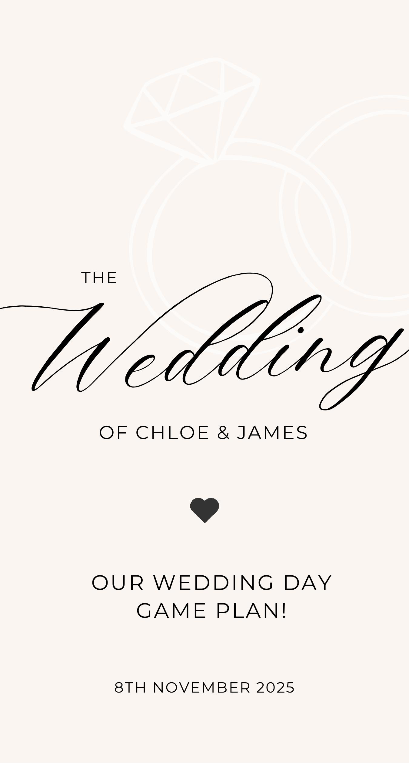 A wedding day cover page with the couple's names